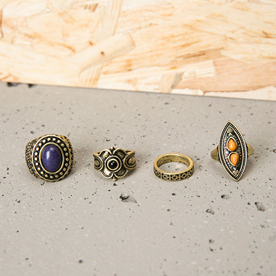 Bershka-彩色波西米亚风碎石指环-4-件套