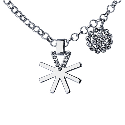RSNY美国时尚饰品品牌-新款钛钢镀金雪花群镶钻百搭项链吊坠